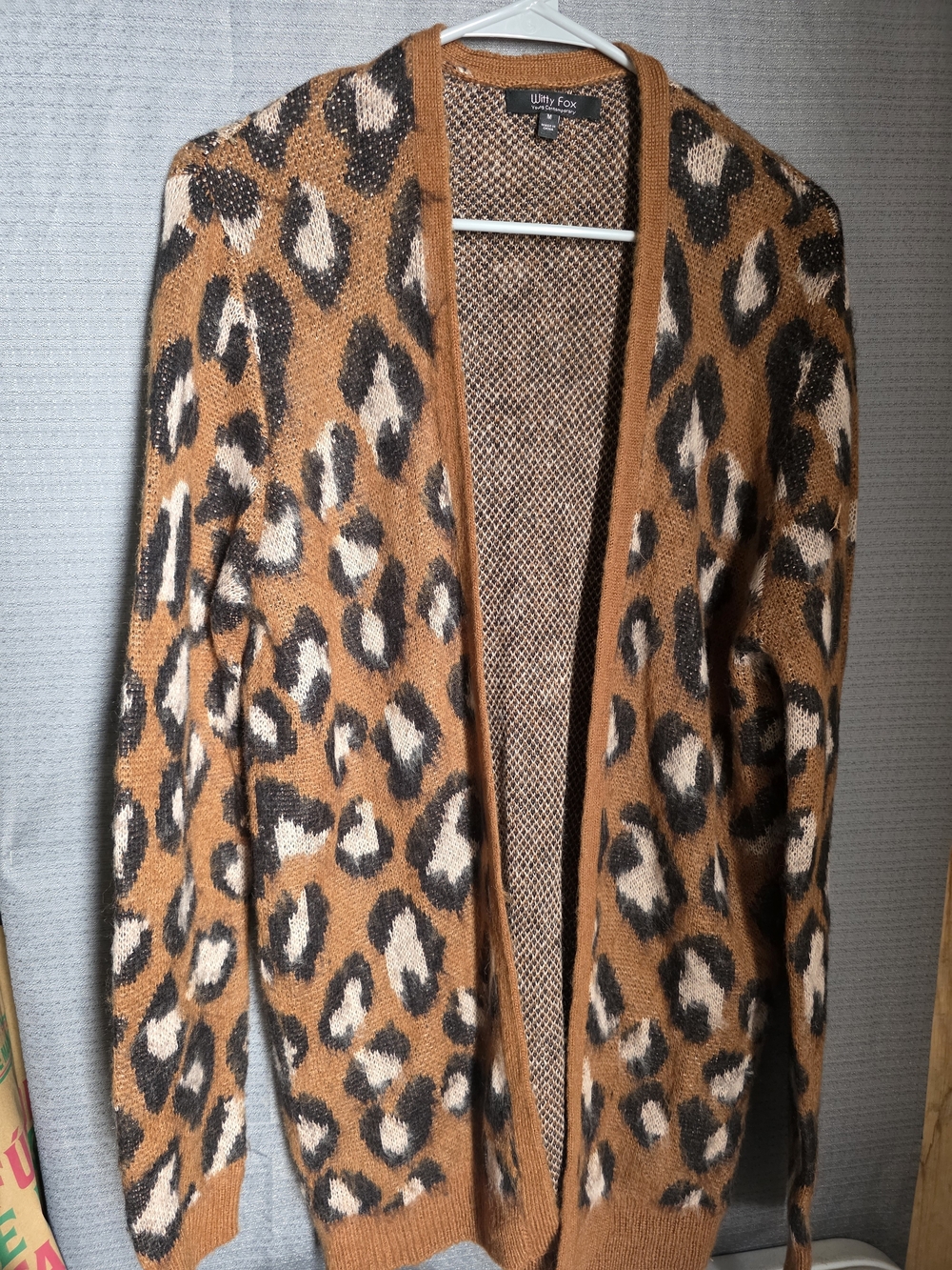 Women's Leopard Print Open Cardigan - Camel/Black